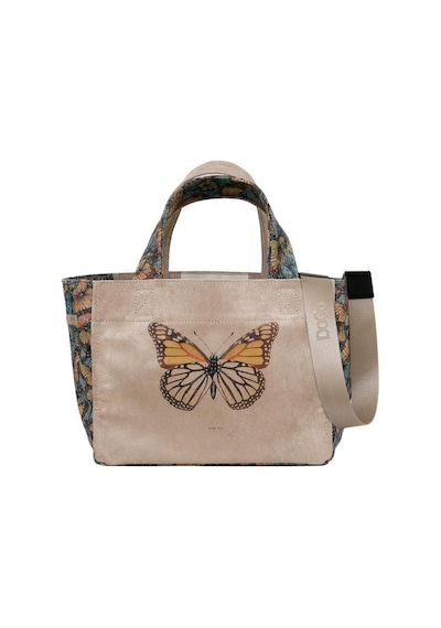 Dogo Kadın Vegan Krem Medium Tote Bag - Moths And Butterflies Tasarım Çok renkli