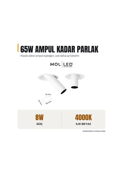 Molled Prizma Serisi 8w Sıva Altı Led Spot Dış Beyaz İç Siyah 4000k - Mol5003-2