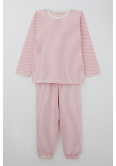Breeze Kız Çocuk Pijama Takımı Rüya Çizgili 4-8 Yaş, Pembe