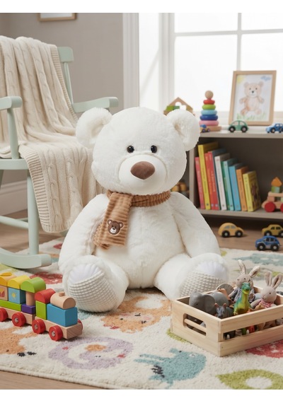 Peluş 45 Cm Atkılı Ayıcık Krem