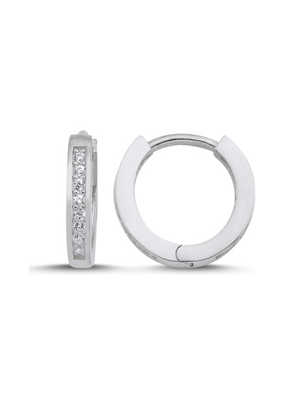 925 Ayar Gümüş 12mm Zirkon Taşlı Halka Küpe