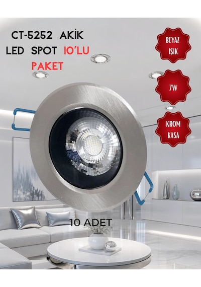 Cata Ct-5252 Akik Led Spot 7w Beyaz Işık - 10 Lu Paket Saten - Krom