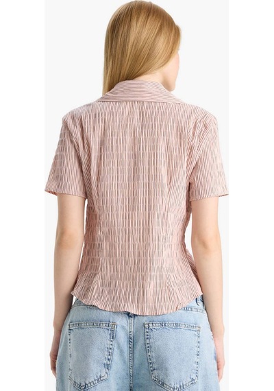 Defacto Coool Fitted Dokulu Kısa Kollu Gömlek F4849ax25aupn153 Pembe