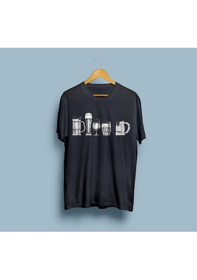 Oversize Bardakları Tasarım Unisex T-shirt Siyah