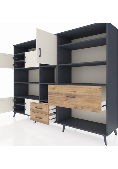 Hyperion Dolap 13 Raflı 3 Çekmeceli 5 Kapaklı 220x44x163 Antrasit Antrasit-aytaşı/çam