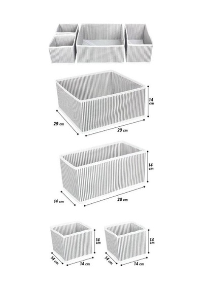 4'lü Çekmece Düzenleyici Kutu Seti - 1 - Kumaş - Çekmece İçi - 25 X 25 - Beyaz Diğer