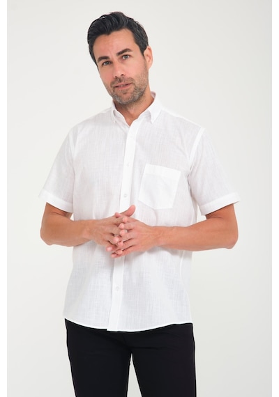 Klasik Kısa Kol Linen Keten Yaka Düğmeli Hediye Kutulu Erkek Gömlek Fs-001202 - Ekru-1690