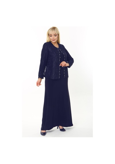Ladies First Büyük Beden 3758 Lacivert Elbiseli Takım Lacivert