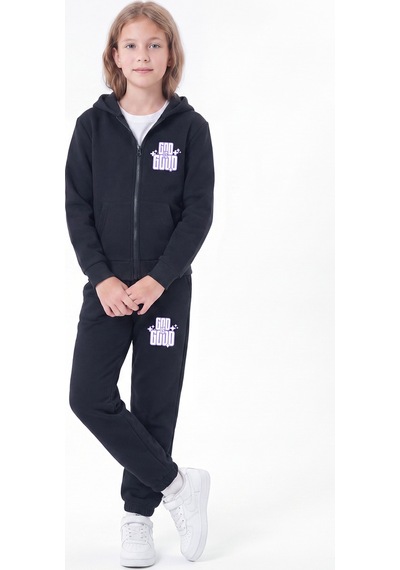 Fyk Kids 3 İplik Kız Çocuk Baskılı Kapüşonlu Fermuarlı Eşofman Takımı Siyah Fyk Kids 3 İplik Kız Çocuk Baskılı Kapüşonlu Fermuarlı Eşofman Takımı Siyah
