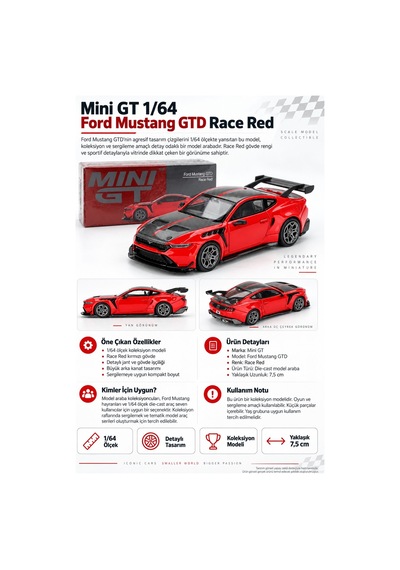 Mini Gt Ford Mustang Gtd Race Red 1/64 Diecast Koleksiyonluk Model Araba 7,5 Cm