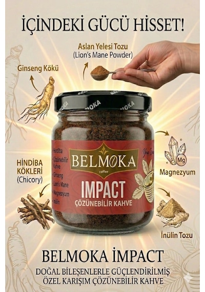 İmpact Hindiba Ginseng Lion's Mane Magnezyum İnülin Katkılı Çözünebilir Form Kahve 120 G