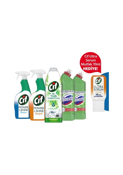 Cif - Domestos Temizlik Paketi + Ultra Serum Mutfak Konsantre 70 Ml Hediye!