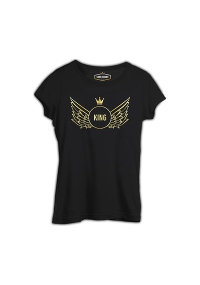 King Writing With A Crown And Wings Siyah Kadın Tshirt 001