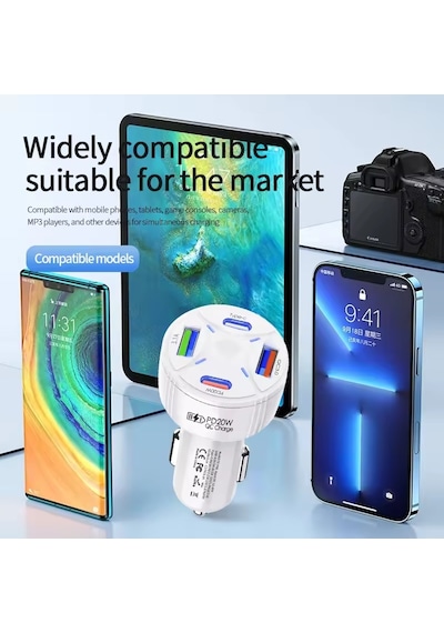 P48 4 İn 1 Pd20w + Qc3.0 Araç İçi Çakmaklık Hızlı Şarj Başlığı