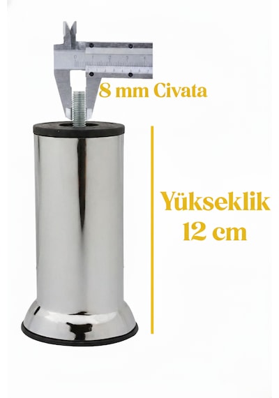 Baza Koltuk Kanepe Mobilya Ayağı İnce Diş Metrik 8mm 12cm 8 Adet Vida Ölçüsüne Dikkat Metalik
