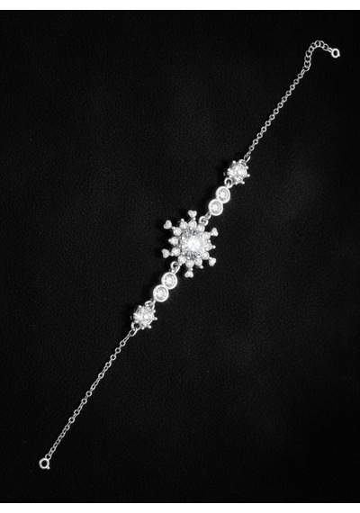 925 Ayar Zirkon Taşlı Rodyum Yonca Detaylı Kar Tanesi Gümüş Bileklik Rzb10086 Gümüş