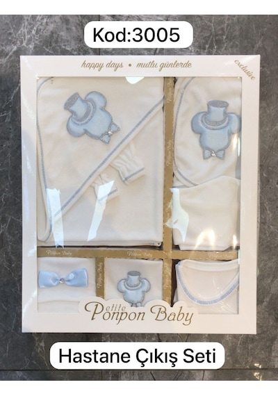 Petite Ponpon Baby Mikcey Desenli 10 Lu Hastane Cıkış Seti Beyaz - Mavi