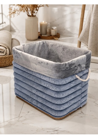 Bambu Peluş Kaplama Çamaşır Sepeti Organizer - Gri-7492 Çok Renkli