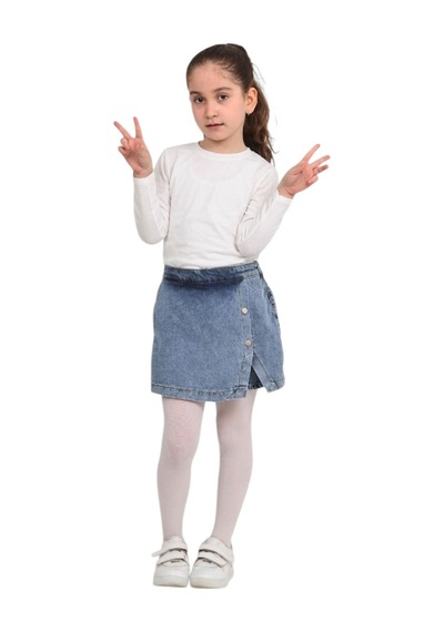 Erdem Kıds Kız Çocuk Beli Lastikli Jean Denim Kot Şort Etek Açık Mavi Açık Mavi