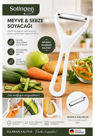 Solingen Meyve Sebze Soyacağı Paslanmaz Çelik Profesyonel Soyacak Beyaz