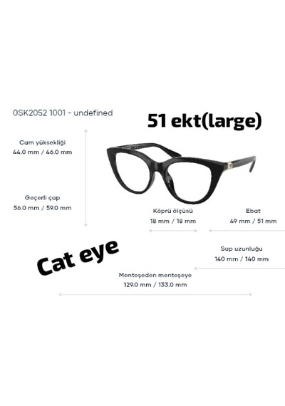 Sk2052 1001 51 Ekt Cat Eye Large Kadın Mavi Işık + Uv420 Korumalı Gözlük Siyah