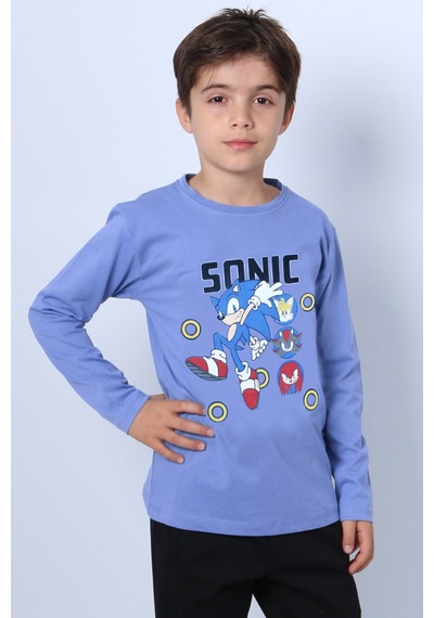 Hçm Erkek Çocuk Uzun Kollu Tshirt Baskılı Bisklet Yaka C45 Mavi