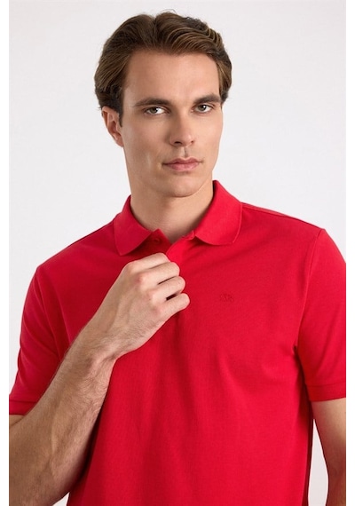 Süvari Gül Kurusu Slim Düz Nakışlı Pike Düğmeli Polo Yaka Tişört Ts1014000474-k03 Gülkurusu