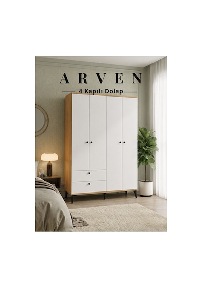 Arven 4 Kapılı 2 Çekmeceli Dolap, Gardrop Çok Renkli