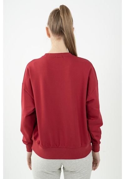 Maraton Sportswear Oversize Kadın Bisiklet Yaka Uzun Kol Basic Kırmızı Sweatshirt 22169-kırmızı Kırmızı