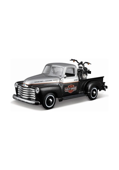 Diecast Pickup Ve Motosiklet Seti 1950 Chevrolet 3100 + 1948 Fl Panhead 20 Cm