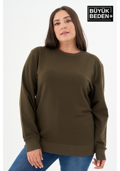 Süperlife Kadın Büyük Beden Bisiklet Yaka İnce Sweatshirt Spr24bswk56 Haki