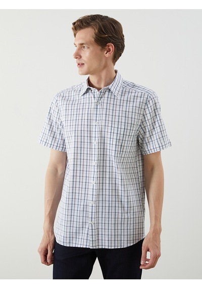 Lcwaıkıkı Classic Beyaz Regular Fit Kısa Kollu Ekose Poplin Erkek Gömlek