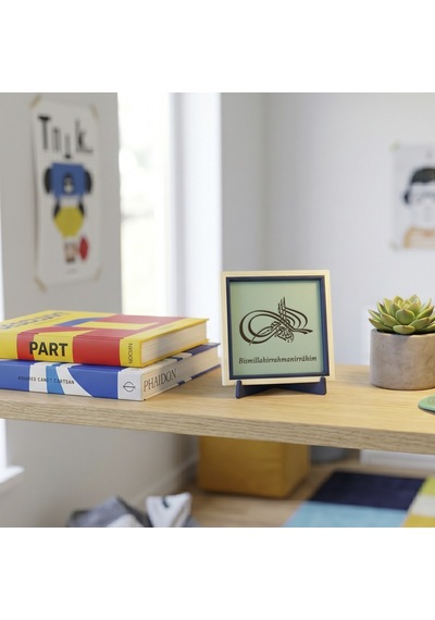 Tuğra Besmele Modern Dekoratif Obje, Ev & Ofis İçin 10x10 Cm Minyatür Tasarım, Manevi Değerli Hediye