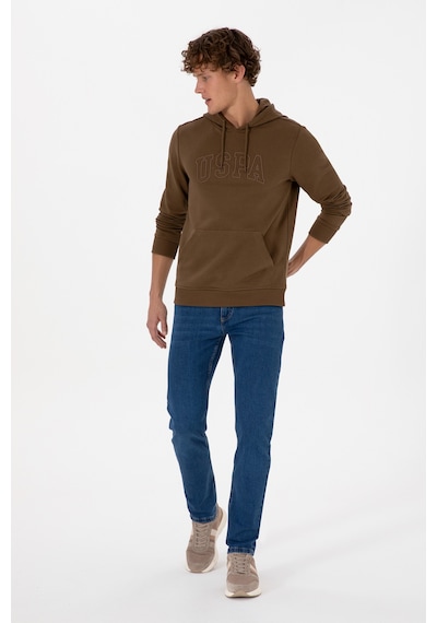 U.S. Polo Assn. Erkek Regular Fit Kapüşonlu Haki Basic Sweatshirt 50315663-VR027