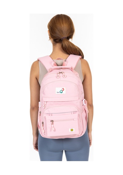 Krınkıl Kumaş Su Geçirmez Ve Çok Bölmeli Sırt Çantası Günlük, Okul Ve Seyahat İçin - Pembe Pembe