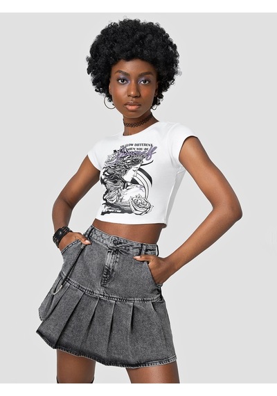 Crop Kadın Tshirt K.kol Beyaz