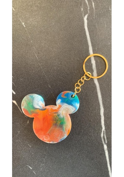 Rengarenk Gold Aksesuarlı Mıckey Mouse Anahtarlık Epoksi El Yapım