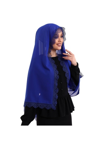 İğne Oyalı Dantelli Eşarp Demor Mevlüt Örtüsü Mavi