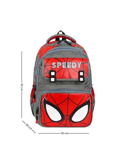 Speedy İlkokul Çantası 3'lü Set 40 30 Cm Beslenme Çantası Kalem Kutusu Ortopedik Örümcek Adam Gri