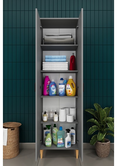 Modern 2 Kapaklı Çok Amaçlı Mutfak Banyo Dolabı %100 Mdf Erzak Kiler Dolabı Fd03 Kül Gri