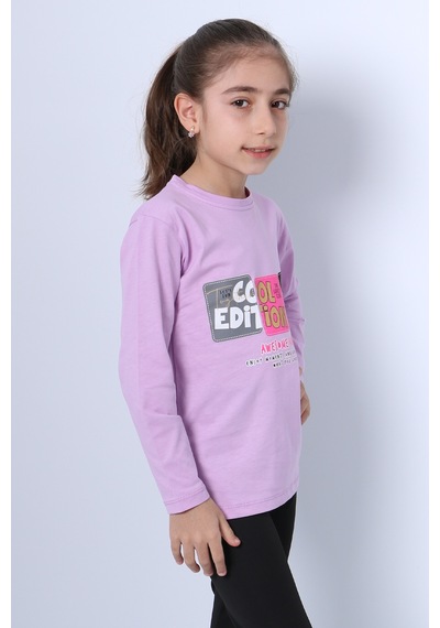 Hçm Kız Çocuk Uzun Kollu Tshirt 4 Mevsim Bisiklet Yaka Cool Edition Baskılı D45 Lila