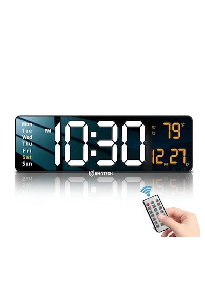 Büyük Ekranlı 16" Led Saat Dijital Duvar Saati Alarm Özellikli Dekoratif Tasarım Siyah