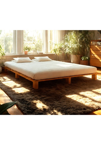 200cm X 200cm Masif Ahşap Platform Çift Kişilik Karyola Ceviz Renk 200x200 Cm