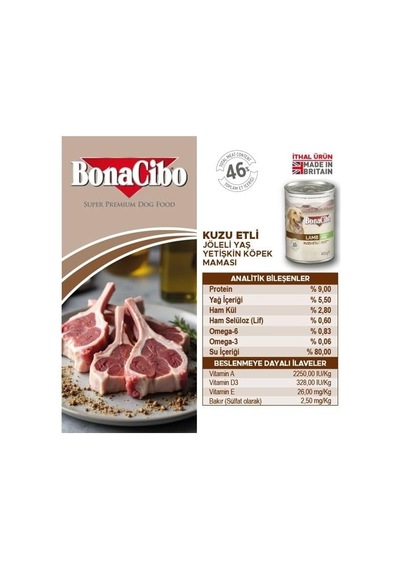 Jöleli Kuzu Etli Yaş Yetişkin Köpek Konserve Maması 400 Gr X 6 Adet
