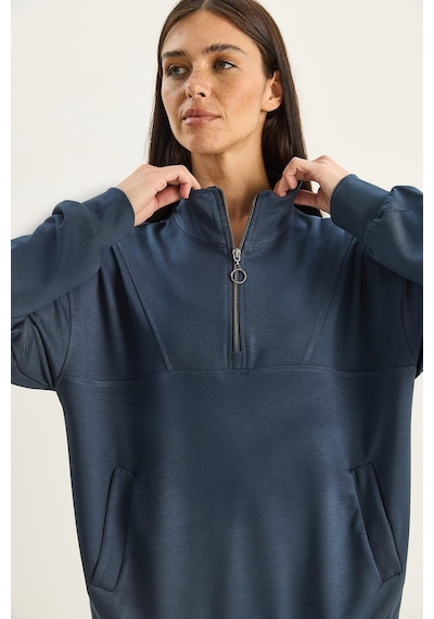 Shade Kadın Dik Yaka Yarım Fermuarlı Cep Detaylı Oversize Modal Sweatshirt 60601053 - Füme