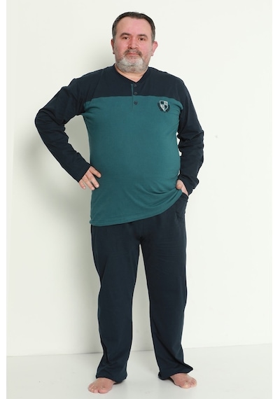 Erkek Büyük Beden Pijama Takımı Yarım Düğmeli Takım Tampap 1764