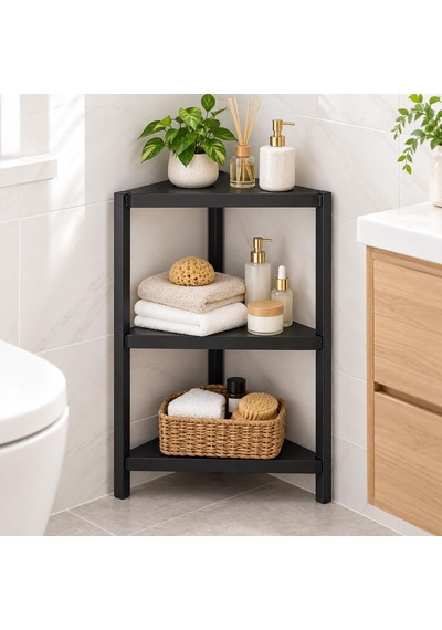 3 Katlı Modüler Üçgen Köşe Rafı Siyah 34x46x71 Cm Çok Amaçlı Çok Renkli