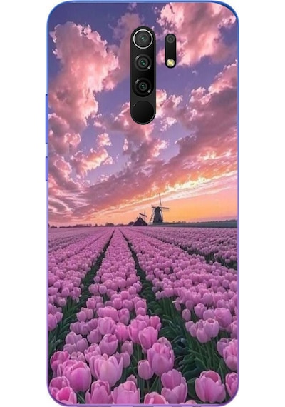 Redmi 9 Uyumlu Lale Bahçesi Baskılı Silikon Kılıf Renkli