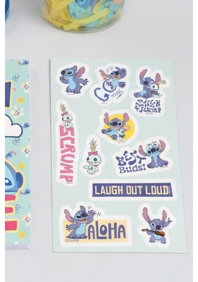 X Dekomus Lisanslı Stitch Aloha Dream Cup 5 Parça Kırtasiye Seti Sticker, Tüylü Kalem "dekomus Cep Defteri Hediyeli" Altın