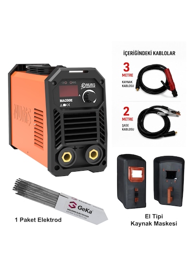 Nuriş Ma200e İnverter Kaynak Makinesi + Kaynak Maskesi + 100lü Elektrod
